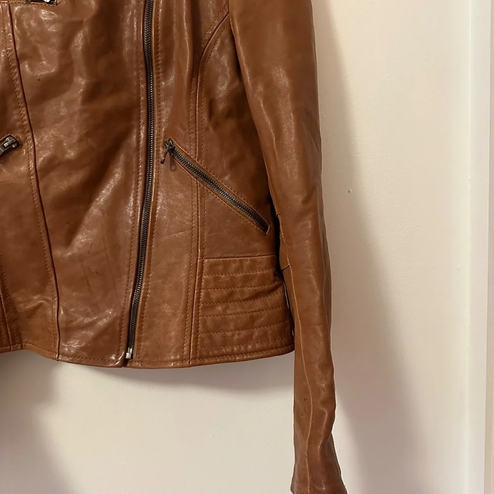 Jacketto Vintage Italian Leather Caramel Colored Leather Moto Jacket | Size 46